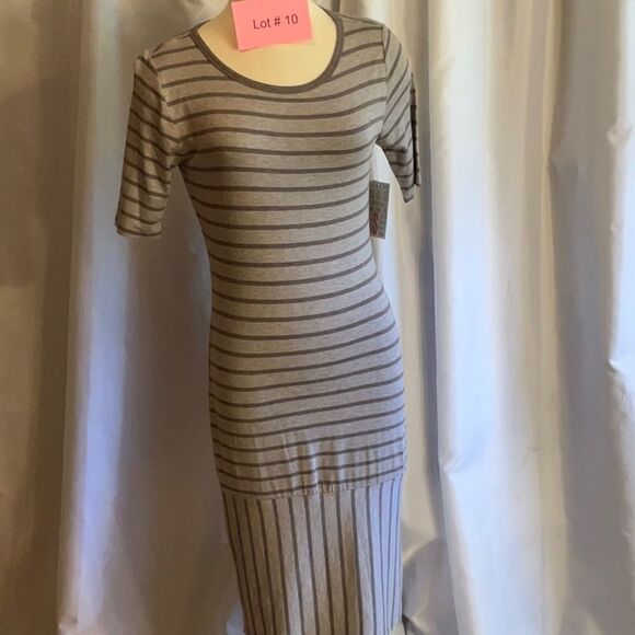 LULAROE JULIA dress in size small 2 tone gray colored stripes - Picture 3 of 12